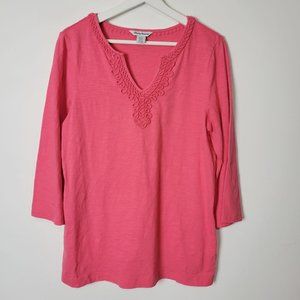 Tommy Bahama Salmon Coral Tunic Embroidered 3/4 Sleeve Top Size S